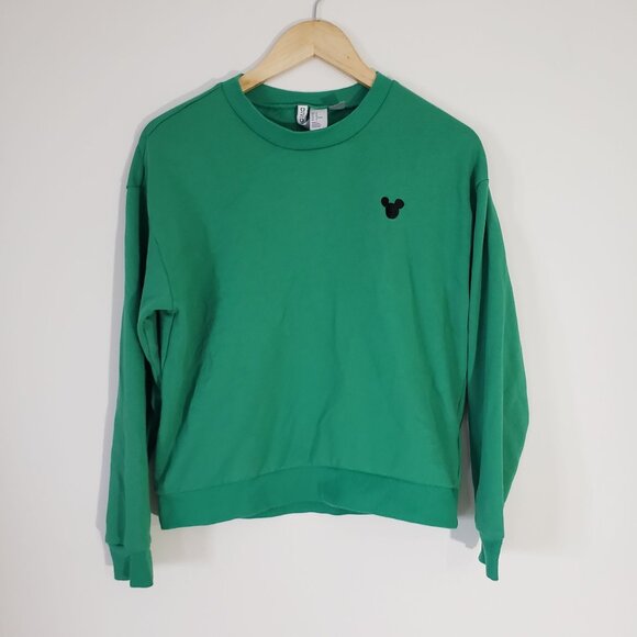 H&M Divided Disney Green Mickey Mouse Embroidered Pullover Sweater Size M Casual - Picture 2 of 8